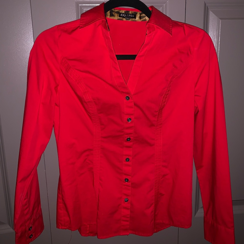 Women’s Express XS red long sleeve button up shirt - Picture 1 of 3